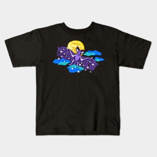 Print with Decorative Bats in the Night Sky Kids T-Shirt